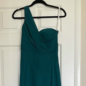 David’s Bridal
One-Shoulder Full Skirt Bridesmaid Dress: Gem